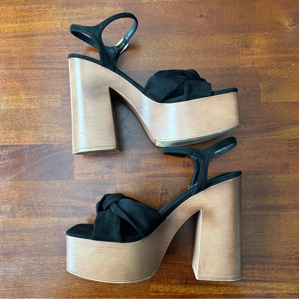 Cool Planet by Steve Madden Jilly Black retro platform ankle strap sandals‎